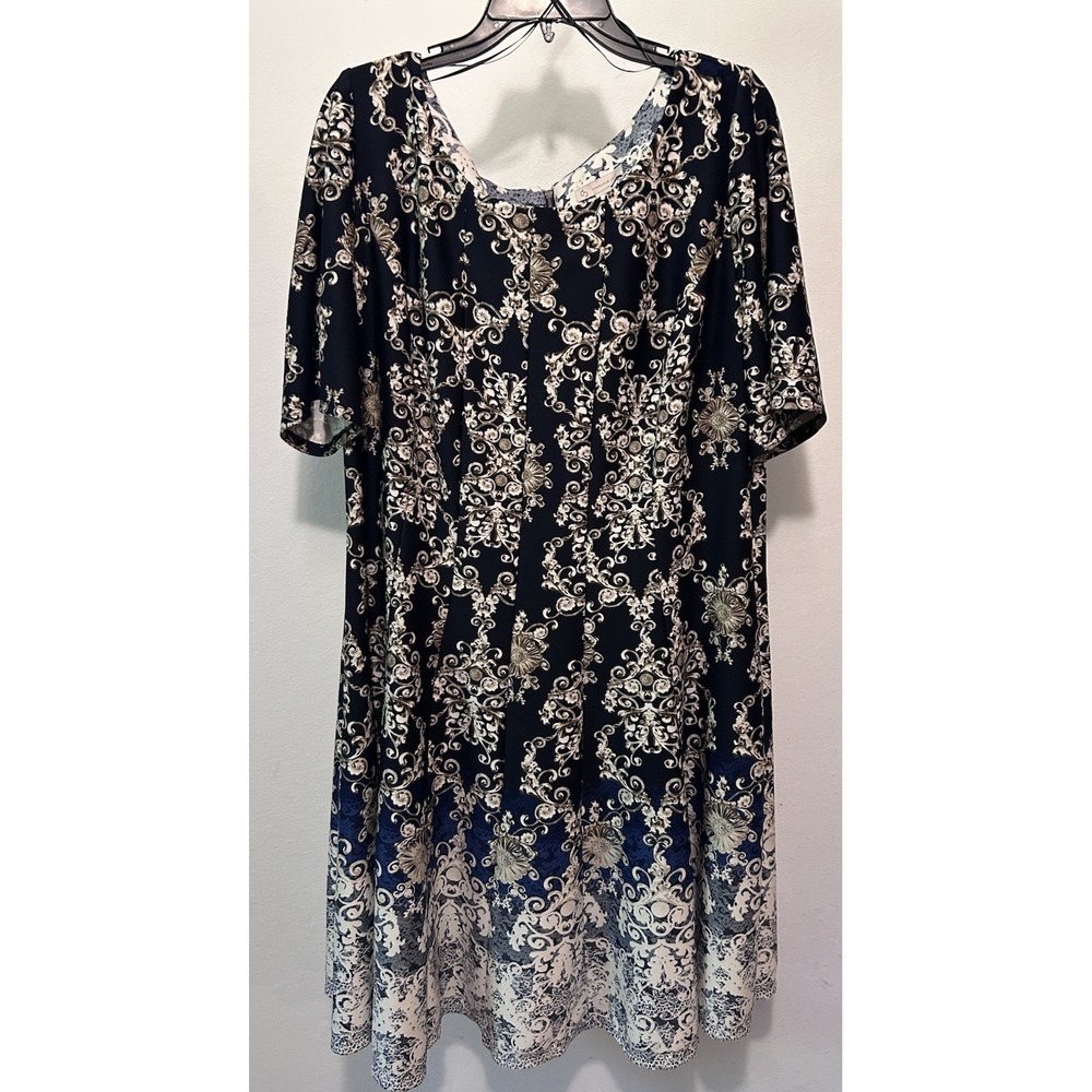 Established 1962 Women's Size 20 Short Sleeve Navy Blue Paisley A-Line Dress